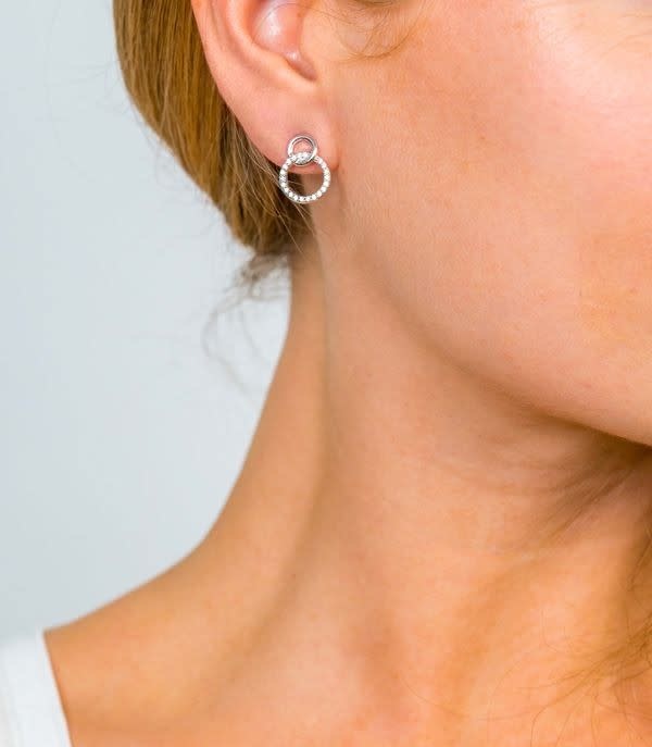 Zinzi Zilveren oorbellen - Verbonden Open Rondjes (CZ Wit) ZIO1782