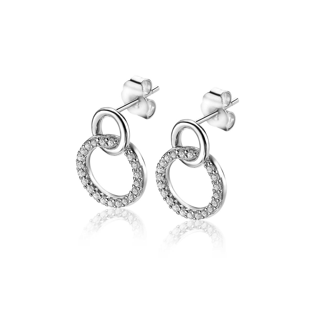 Zinzi Zilveren oorbellen - Verbonden Open Rondjes (CZ Wit) ZIO1782