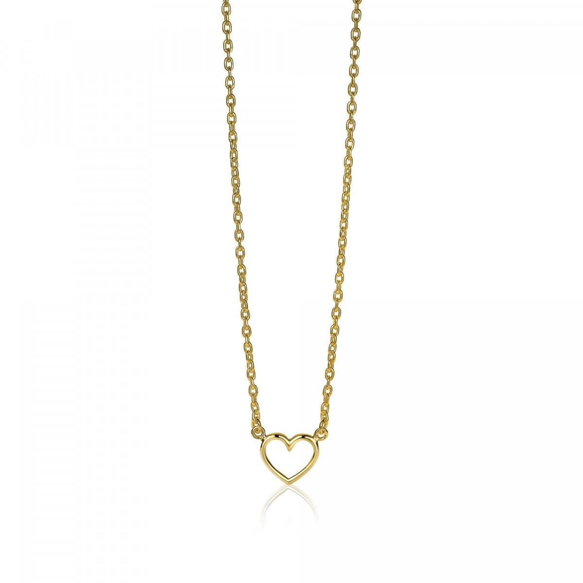 Zinzi Geel vergulde zilveren ketting - Open Hartje ZIC1420G