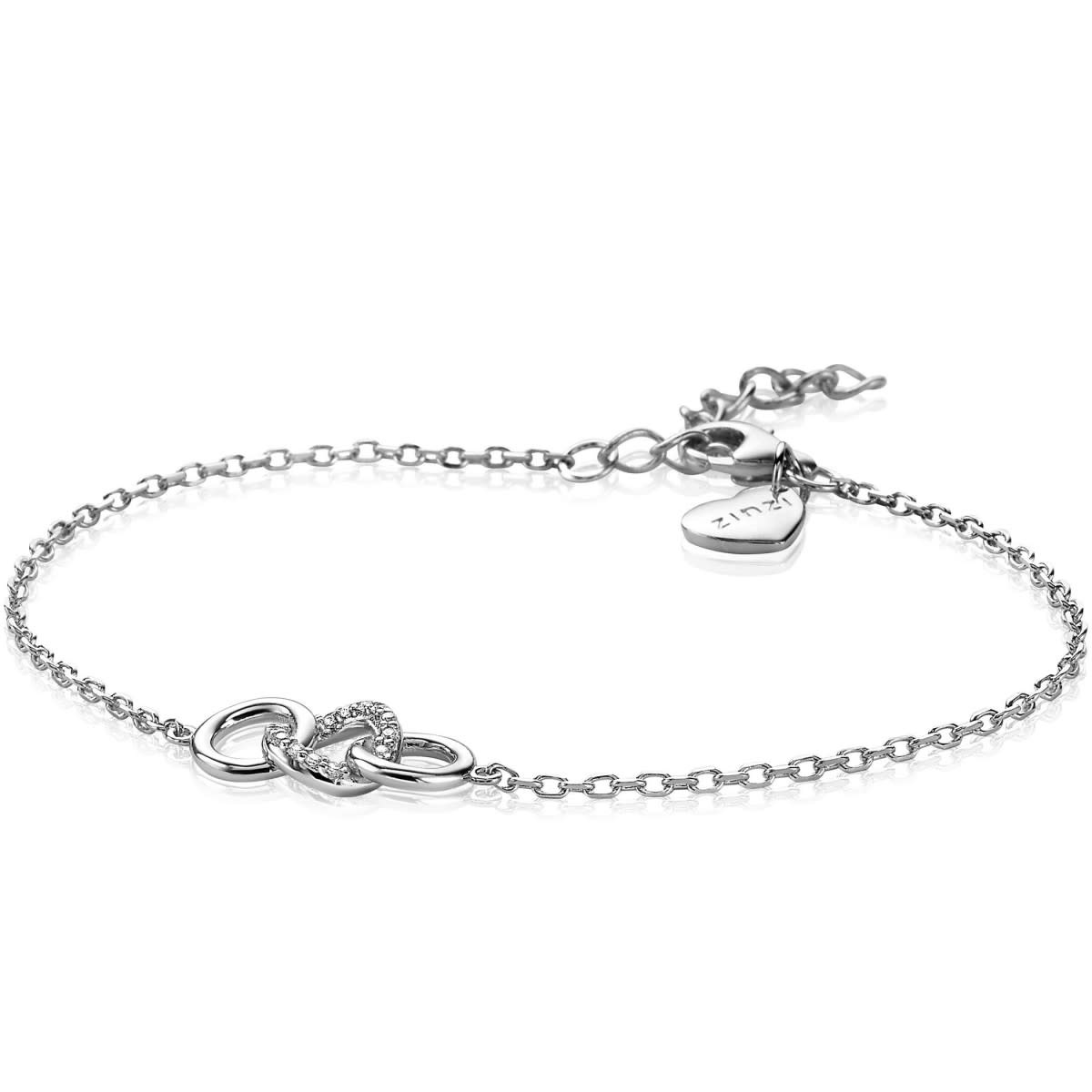 Zinzi Zilveren armband - Verbonden Open Rondjes (CZ Wit) ZIA2045