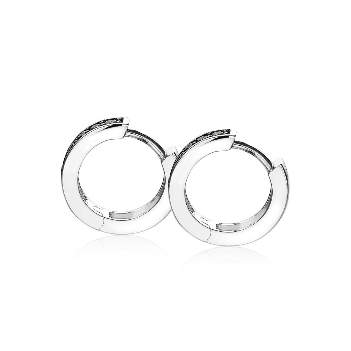 Zinzi Zilveren oorbellen - Ring 15 x 3 mm (CZ Zwart) ZIO191B