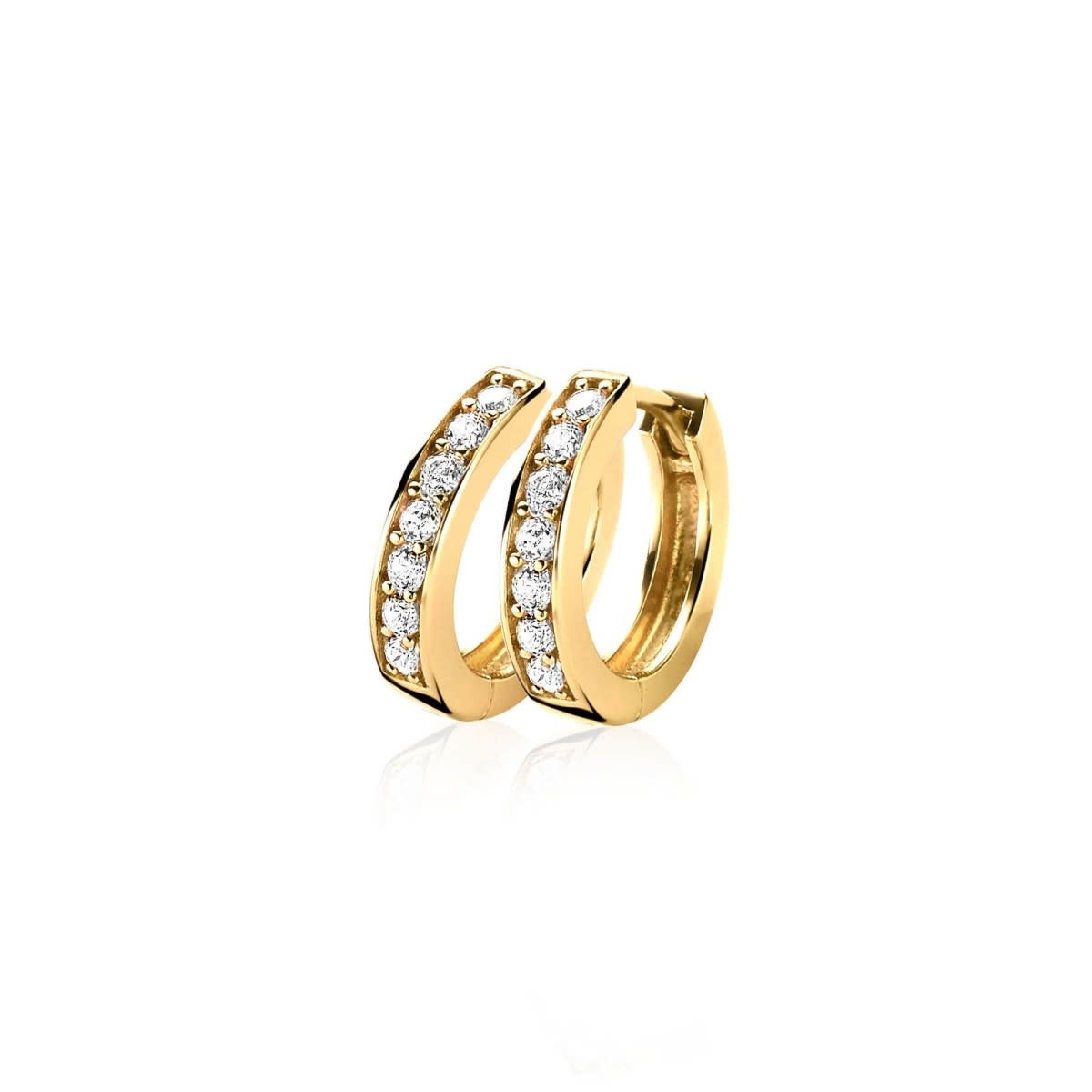 Zinzi Geel vergulde zilveren oorbellen - Ring 15 x 3 mm (CZ Wit) ZIO191Y