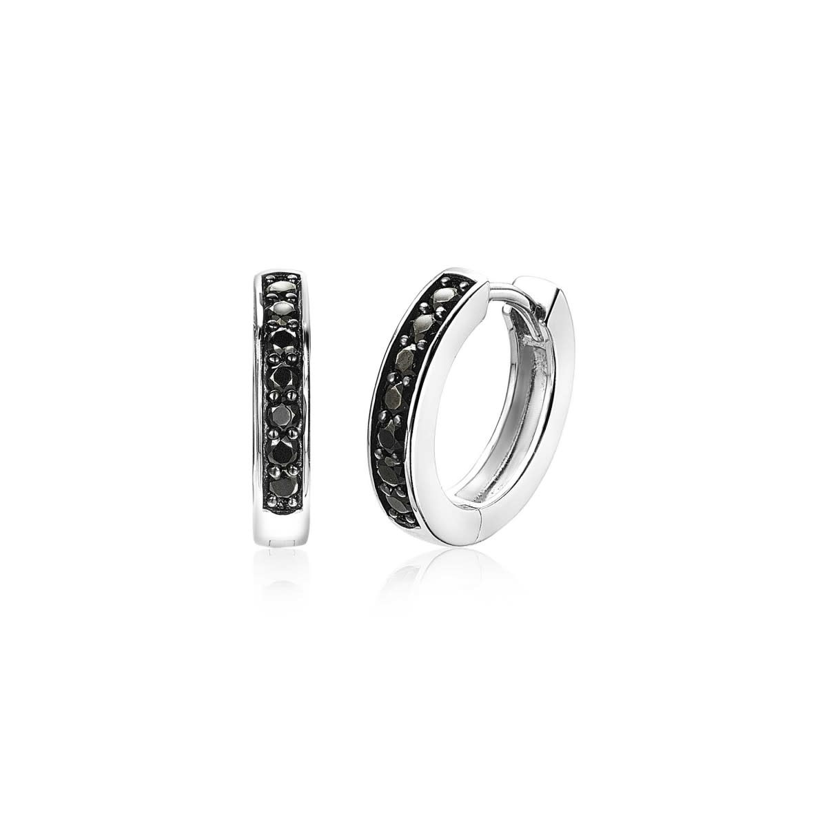 Zinzi Zilveren oorbellen - Ring 15 x 3 mm (CZ Zwart) ZIO191B