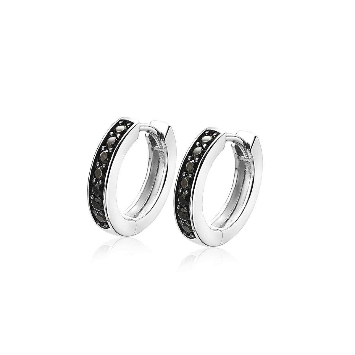 Zinzi Zilveren oorbellen - Ring 15 x 3 mm (CZ Zwart) ZIO191B