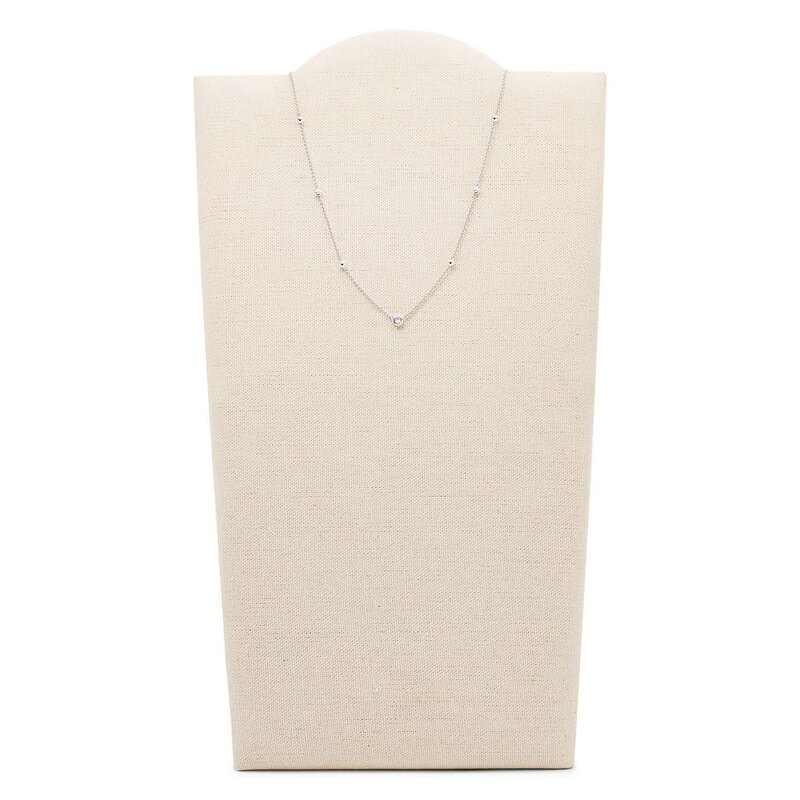 Fossil Zilveren ketting - Bolletjes (CZ Wit) JFS00453040