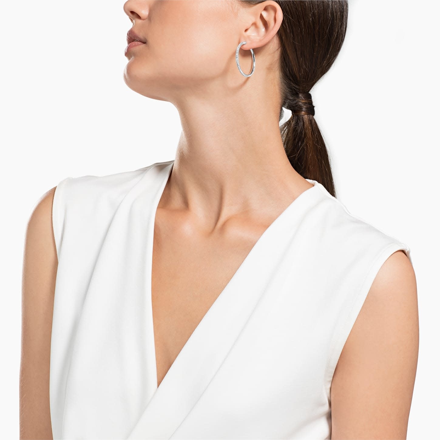 Swarovski Dextera Stone oorbellen Hoop Zilverkleurig/Wit 5389432