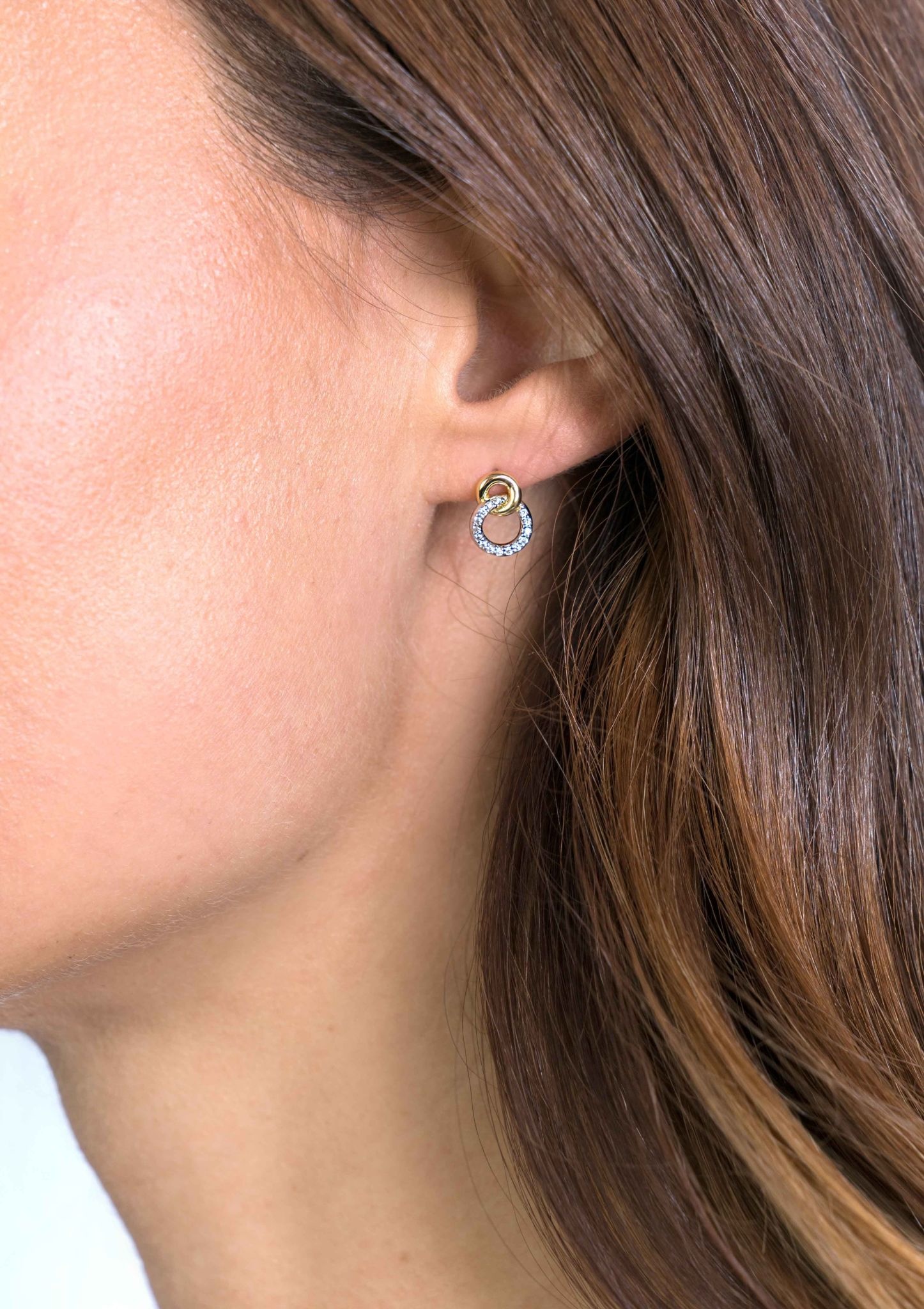 Zinzi Geel vergulde zilveren oorbellen - Verbonden Open Rondjes (CZ Wit) ZIO2045Y