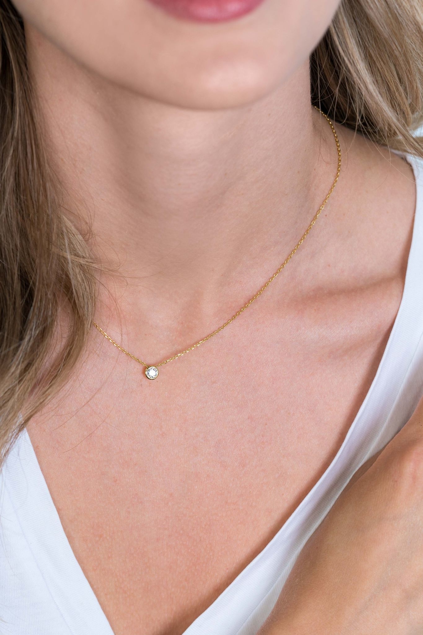 Zinzi Geel vergulde zilveren ketting - Hanger (CZ Wit) ZIC1393Y