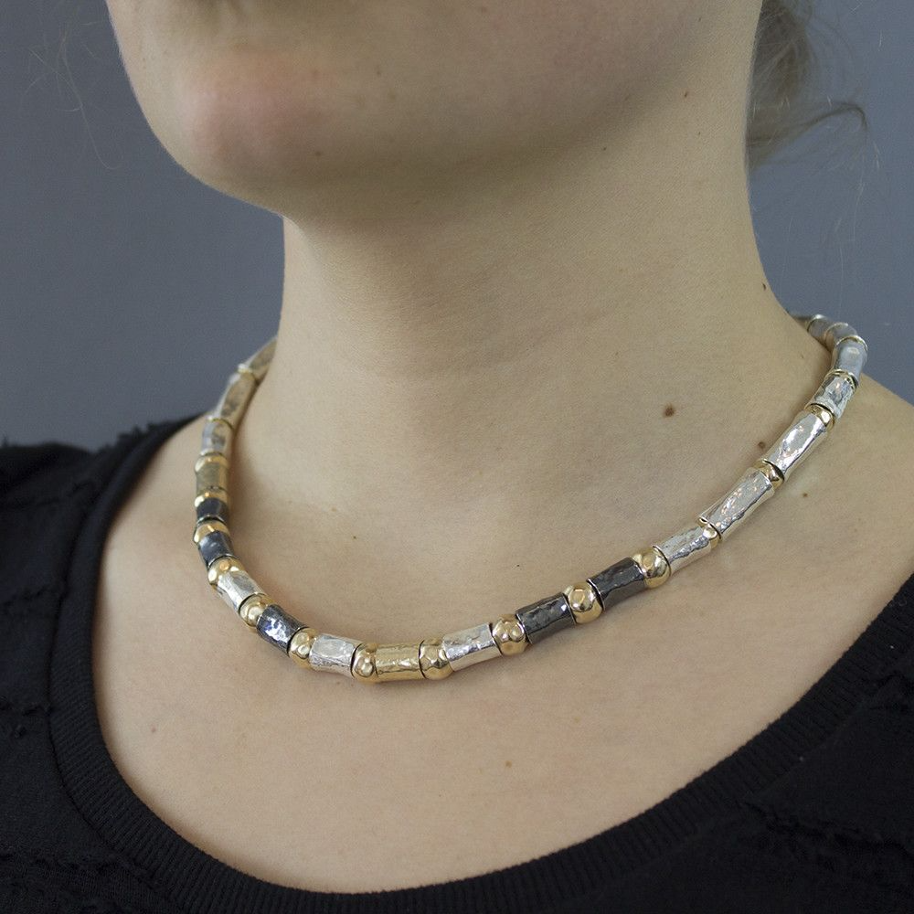 Jéh Jewels Touch of Gold collier - Buisjes en hamerslag balletjes 19148