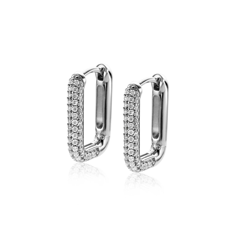 Zinzi Zilveren oorbellen - Luxe rechthoekige klapcreolen (18 mm CZ Wit) ZIO2222Z
