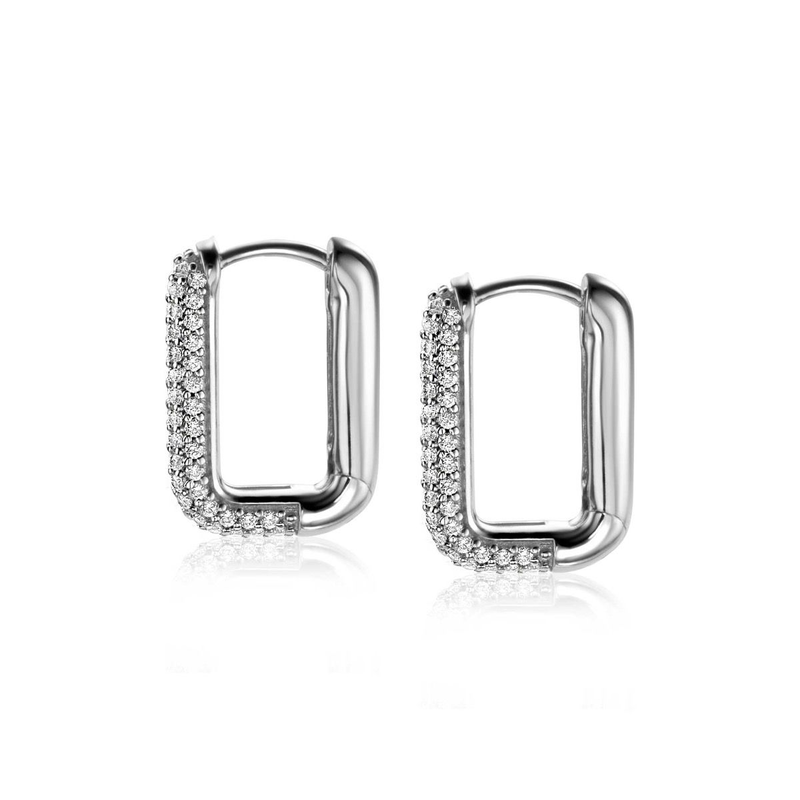 Zinzi Zilveren oorbellen - Luxe rechthoekige klapcreolen (18 mm CZ Wit) ZIO2222Z