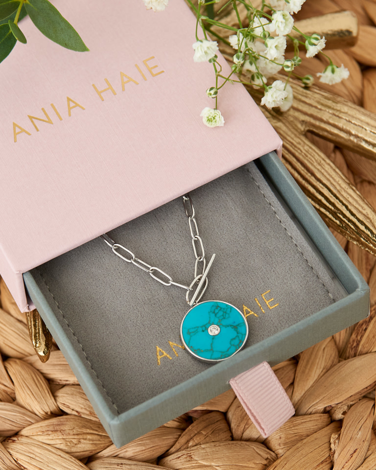 Ania Haie Hidden Gem ketting met hanger - Turquoise T-Bar Silver N022-04H