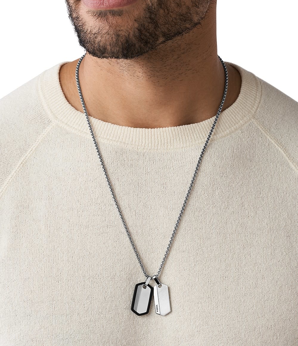 Fossil Stalen Harlow ketting - Chevron Dog Tag JF03996040