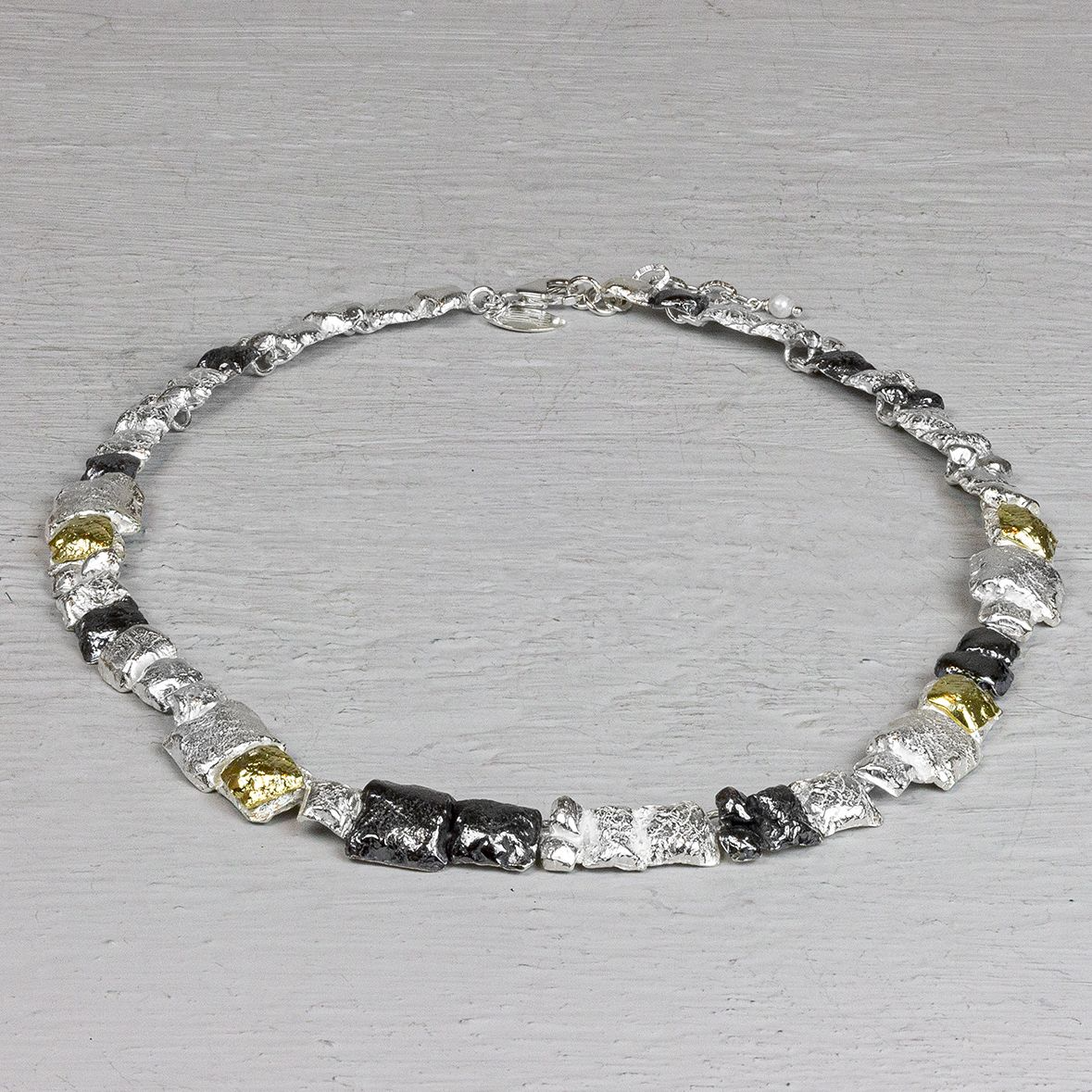 Jéh Jewels Touch of Gold collier - Blokjes zilver oxy en verguld 20969