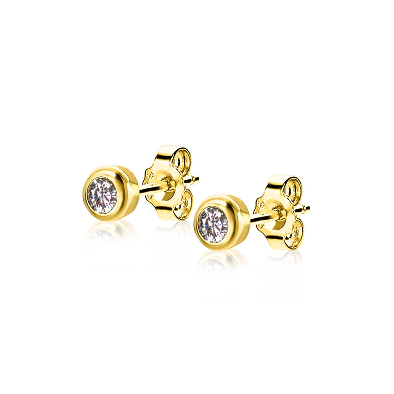 Zinzi Geel vergulde zilveren oorbellen - Rond met Geboortesteen Diamant maand April (CZ Wit) ZIO-APR