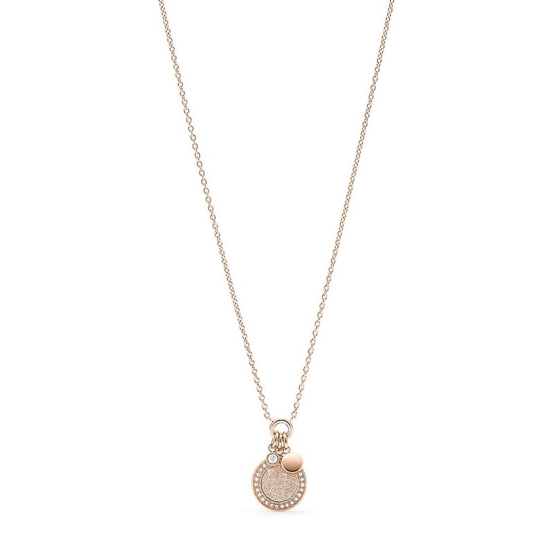 Fossil Rosé vergulde stalen Halo ketting - Rondjes (CZ Wit) JF03265791