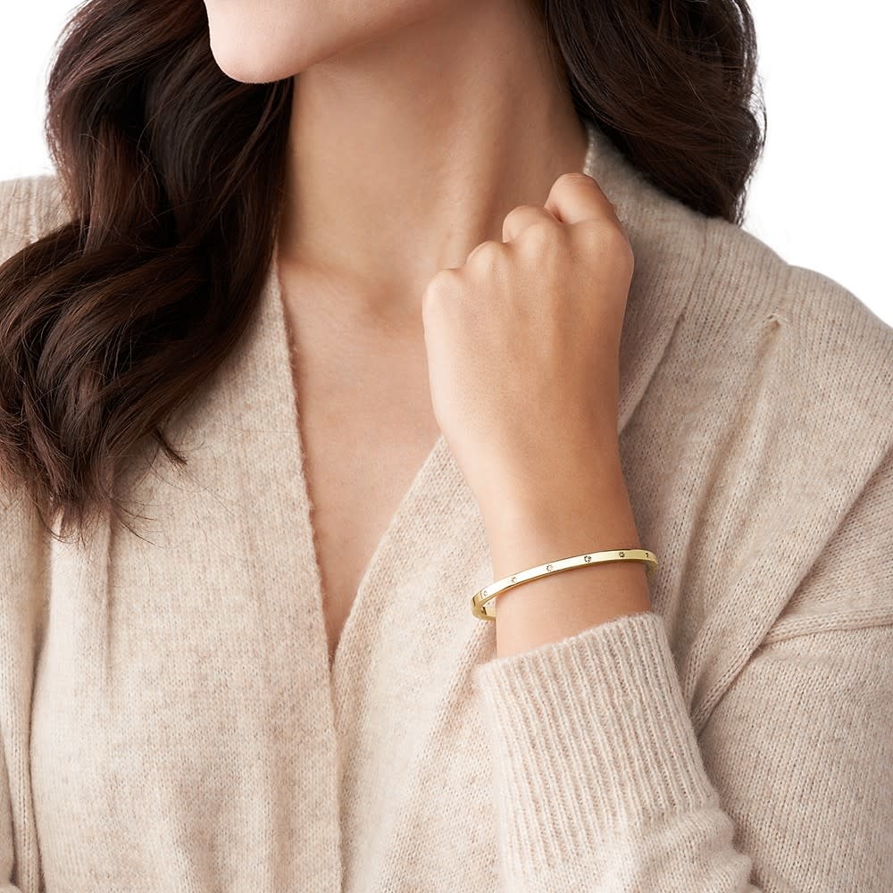 Fossil Geel vergulde stalen Sutton armband (CZ Wit) JF03872710