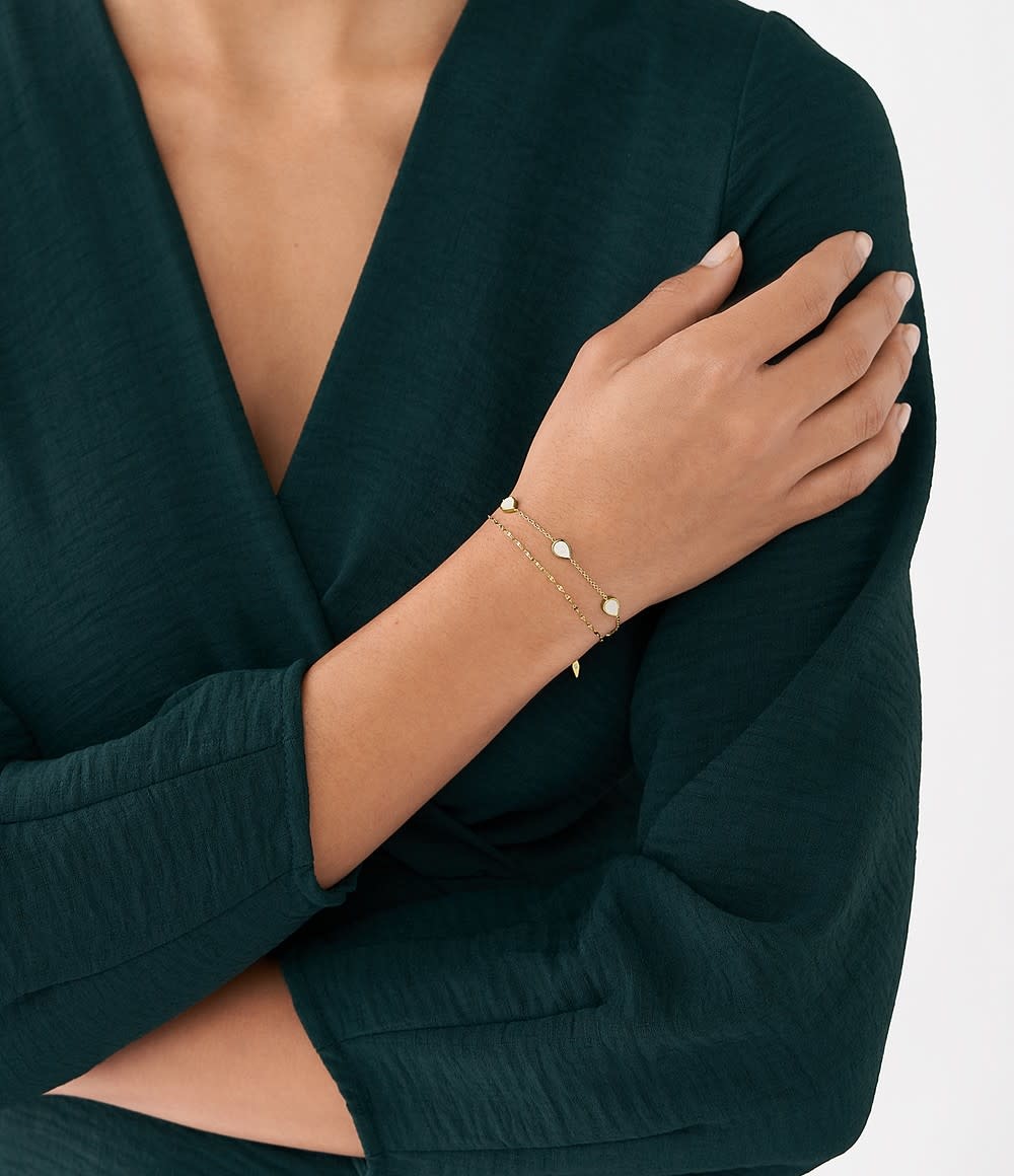 Fossil Geel vergulde stalen Teardrop armband (Parelmoer) JF04317710