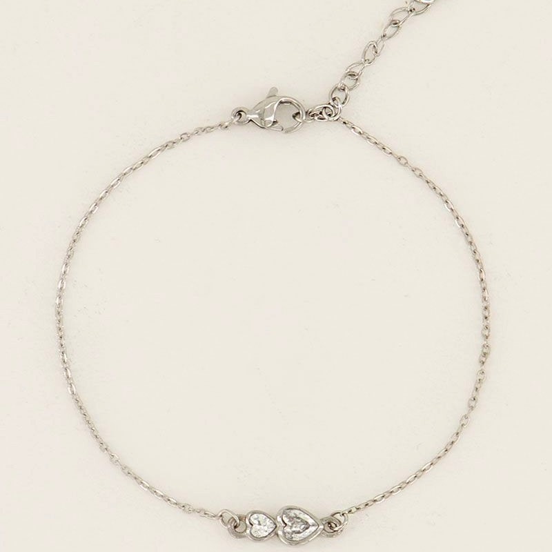 My Jewellery Armband dubbel strass Hartje - Zilverkleurig MJ07081-1500