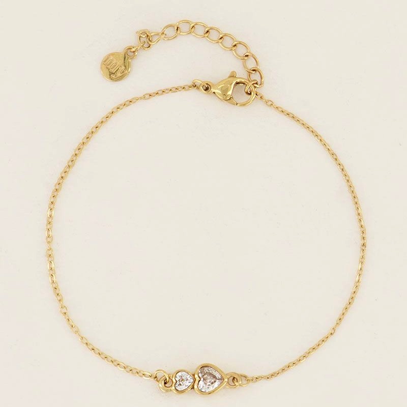 My Jewellery Armband dubbel strass Hartje - Goudkleurig MJ07081-1200