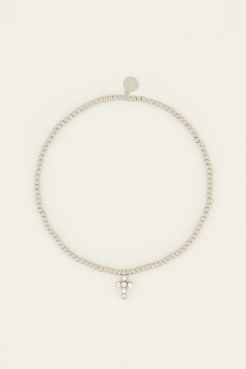 My Jewellery Spirit armband elastisch strass kruis - Zilverkleurig MJ07705-1500