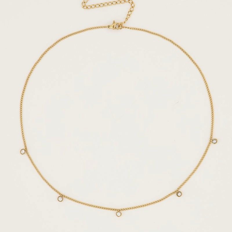 My Jewellery Ketting met 5 strass steentjes - Goudkleurig MJ04774-1200