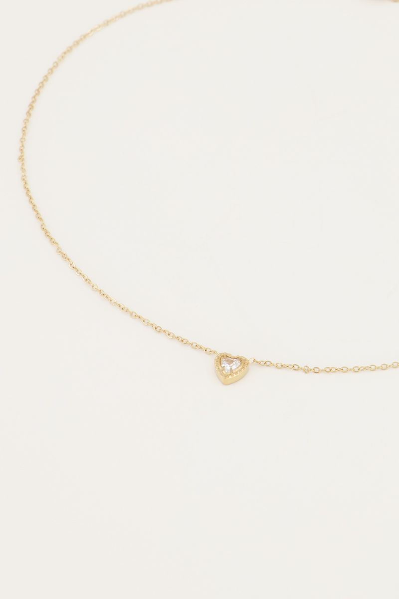 My Jewellery Ketting met strass hartje - Goudkleurig MJ04777-1200