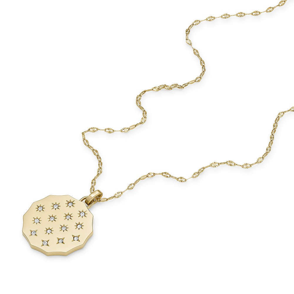 Fossil Geel vergulde stalen Sadie ketting met hanger - Zon en ster (CZ Wit) JF04382710