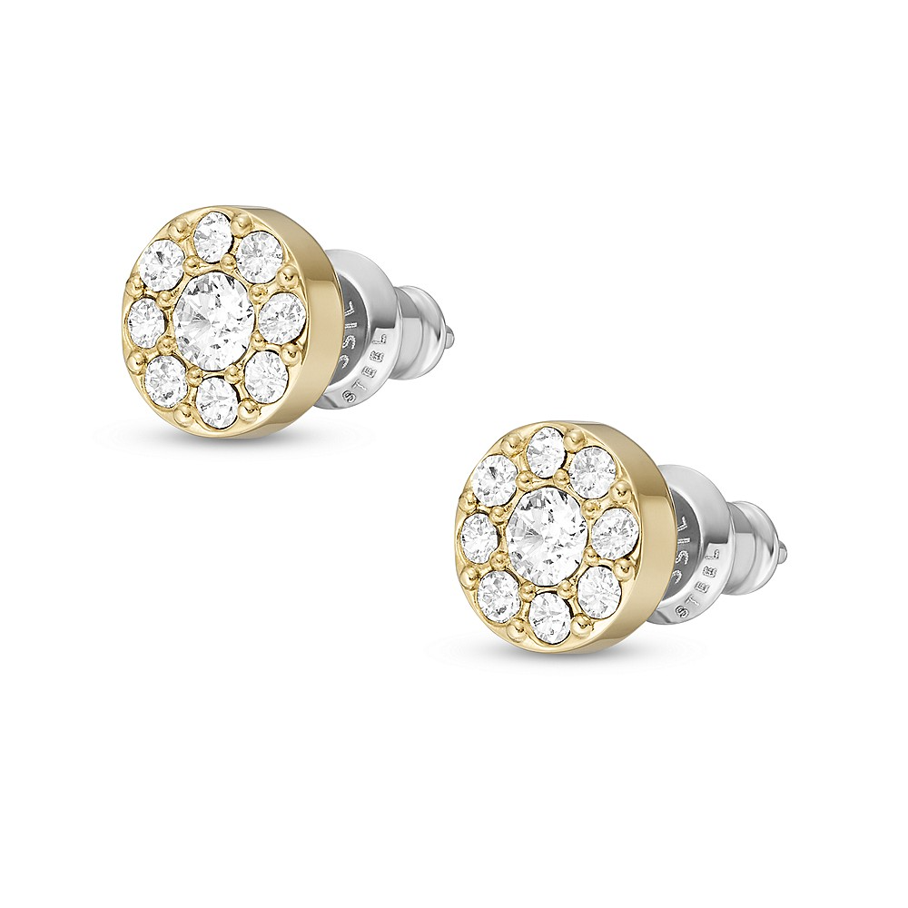 Fossil Geel vergulde stalen All Stacked Up oorbellen - Rond (CZ Wit) JF04375710