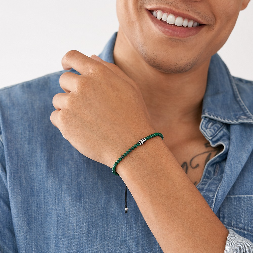 Fossil Stalen armband - Beaded (Malachiet Groen) JF04415040