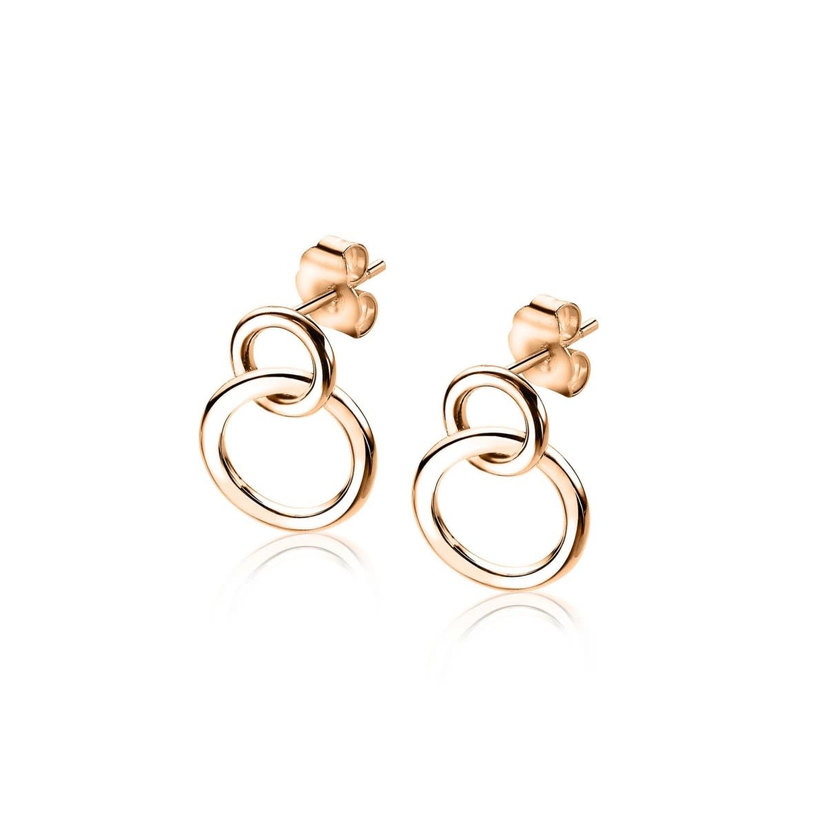 Zinzi Rosé vergulde zilveren oorbellen - Verbonden Open Rondjes ZIO1278R