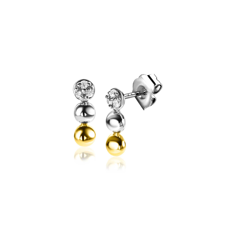 Zinzi Bicolor zilveren oorbellen - Bolletjes en steentjes (8 mm CZ Wit) ZIO2393