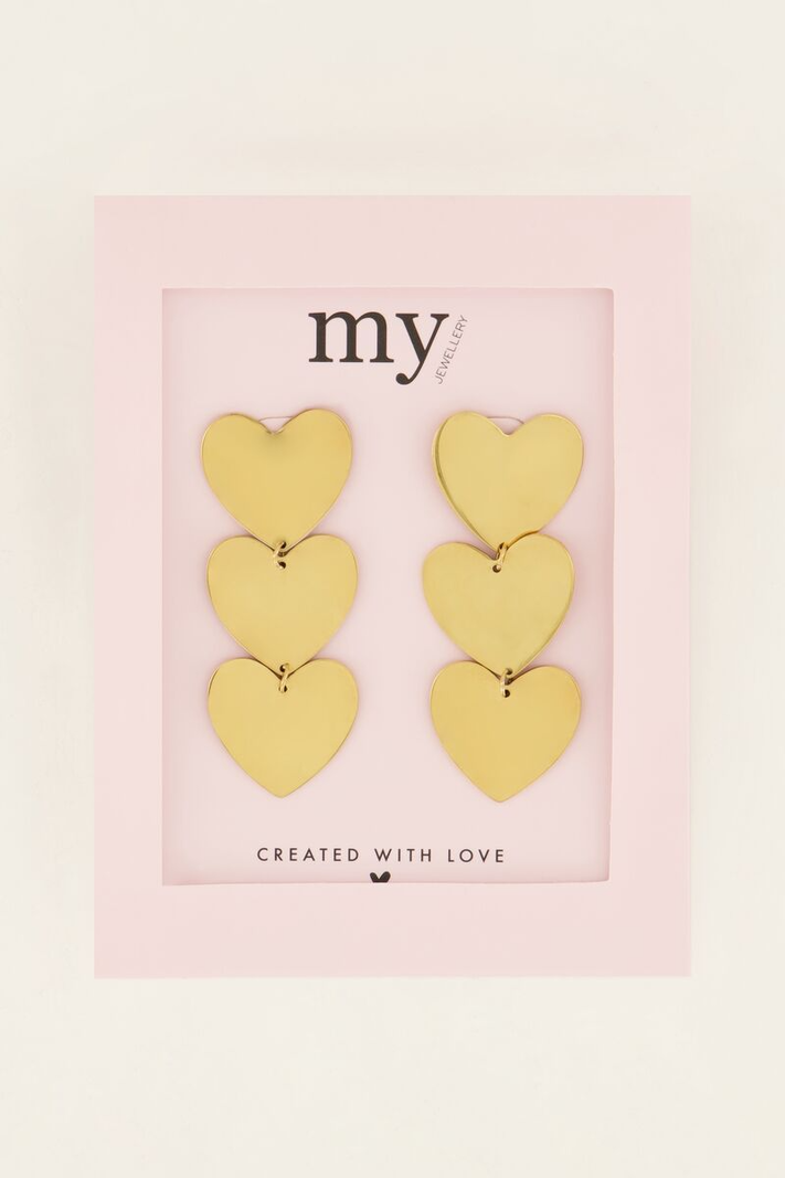 My Jewellery Oorknoppen Statement 3 harten - Goudkleurig MJ07366-1200