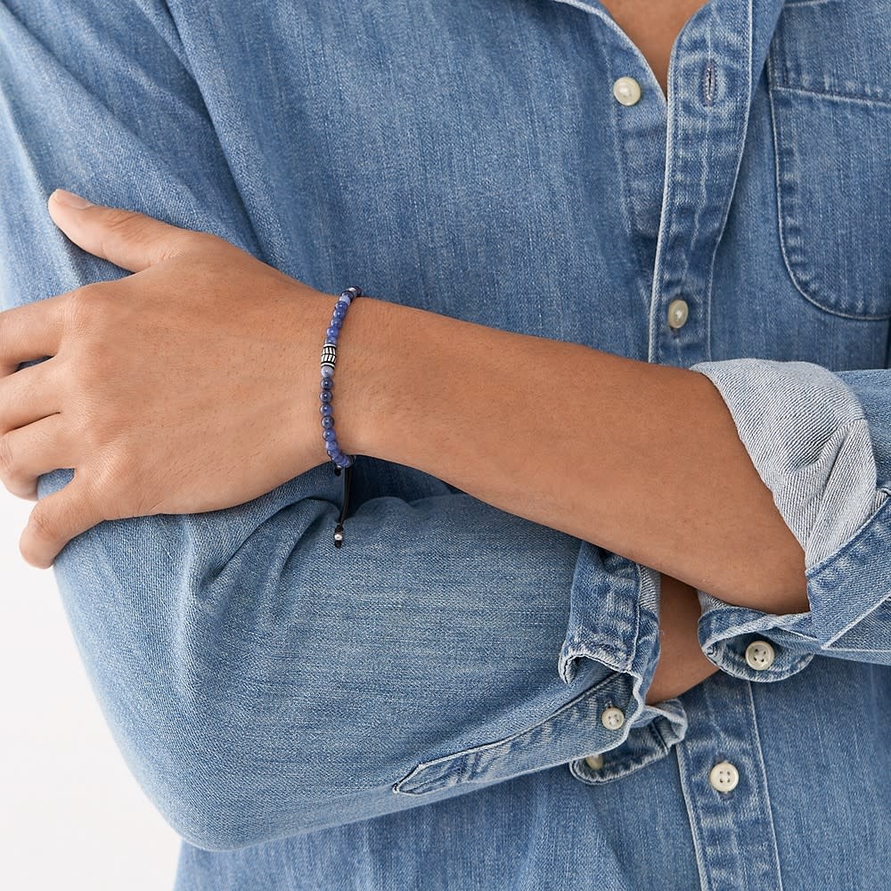 Fossil Stalen armband - Beaded (Sodaliet Blauw) JF04414040