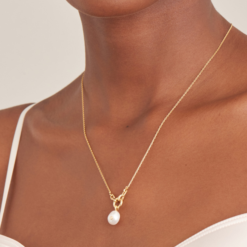 Ania Haie Pearl Power ketting met hanger - Pearl Sparkle  Goldplated N043-03G