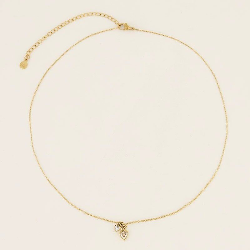 My Jewellery Ketting dubbel strass Hartje - Goudkleurig | MJ07080-1200
