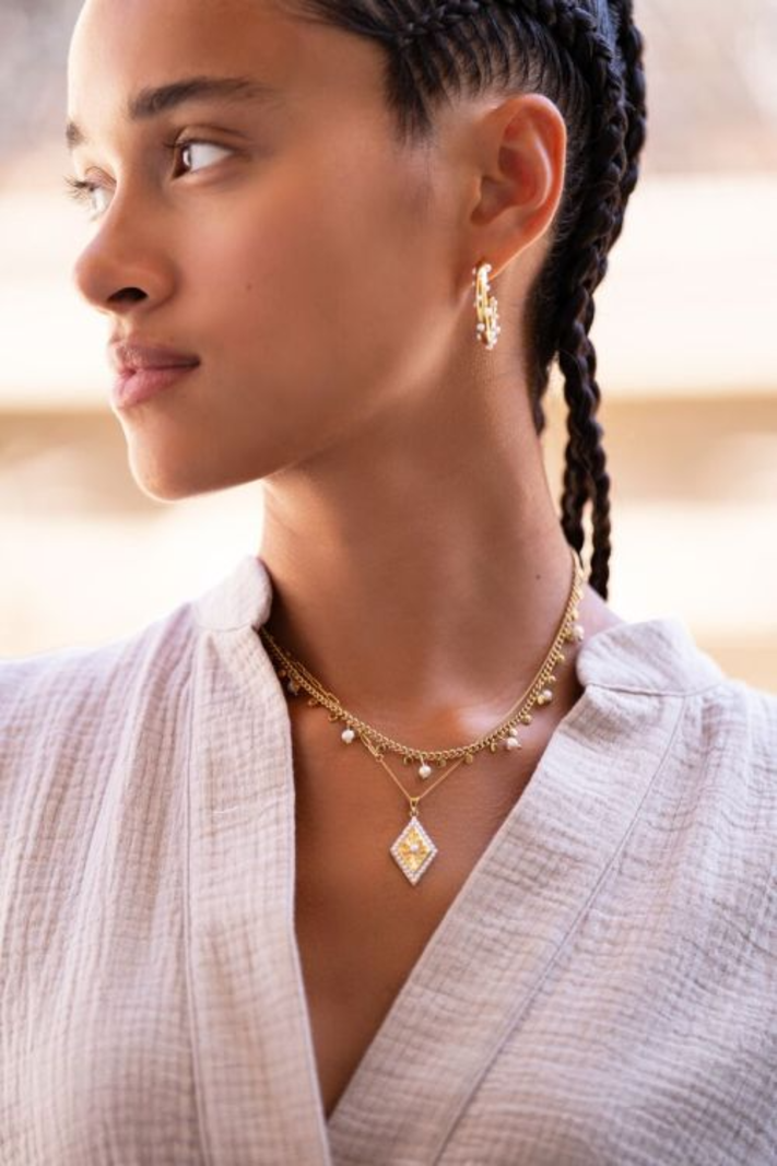 My Jewellery Ketting met rondjes en parels - Goudkleurig MJ09226-1200
