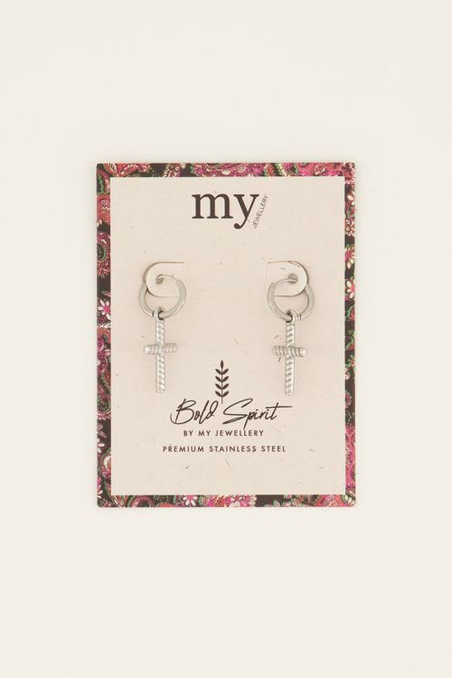 My Jewellery Bold Spirit oorbellen met geribbeld kruis - Zilverkleurig MJ07688-1500