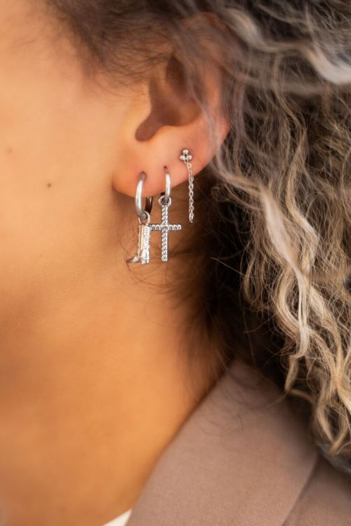My Jewellery Bold Spirit oorbellen met geribbeld kruis - Zilverkleurig MJ07688-1500