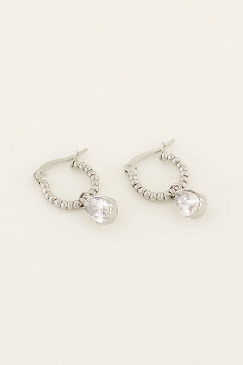 My Jewellery Oorbellen met druppel strass steen - Zilver MJ07601-1500