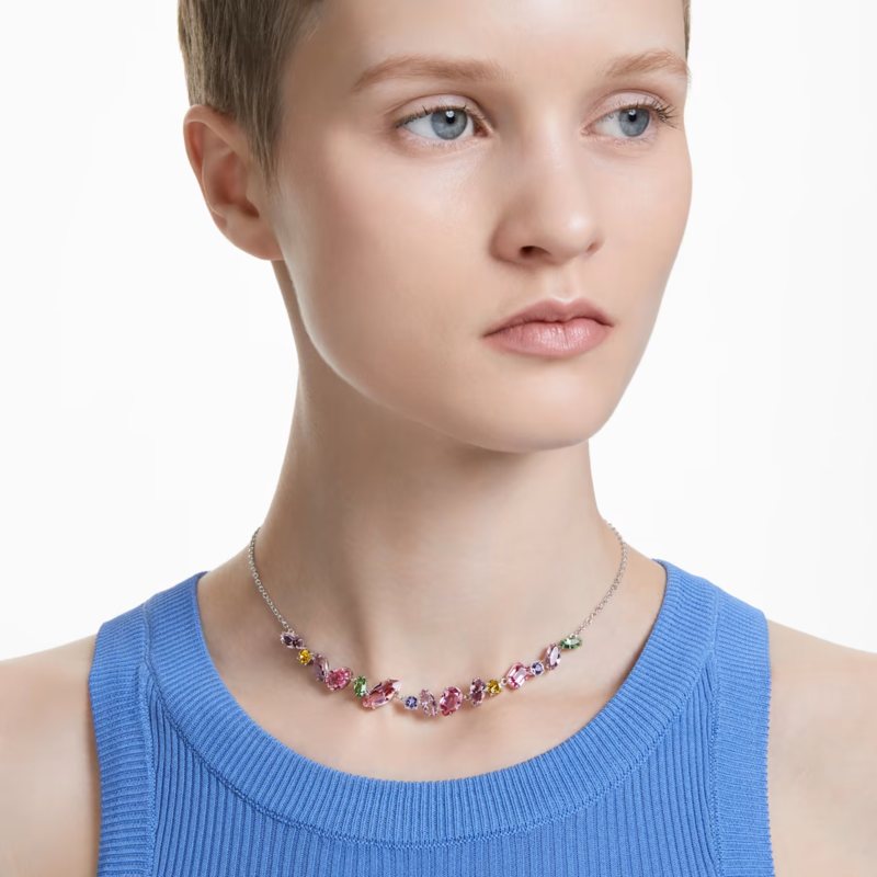 Swarovski Gema ketting Verschillende slijpvormen meerkleurig Zilver/Roze 5658398