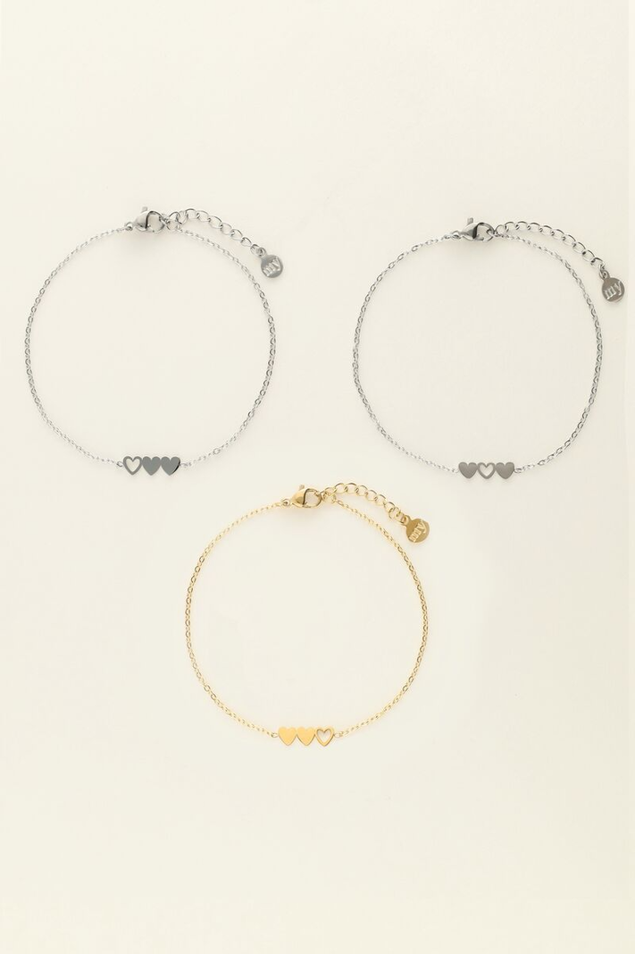 My Jewellery Triplets 3 hearts 2 zilverkleurig 1 goudkleurig - Tweekleurig MJ09648-1700