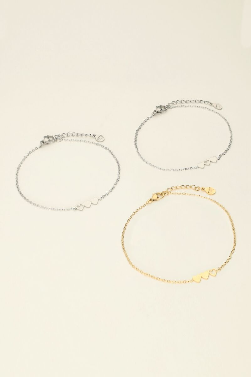 My Jewellery Triplets 3 hearts 2 zilverkleurig 1 goudkleurig - Tweekleurig MJ09648-1700