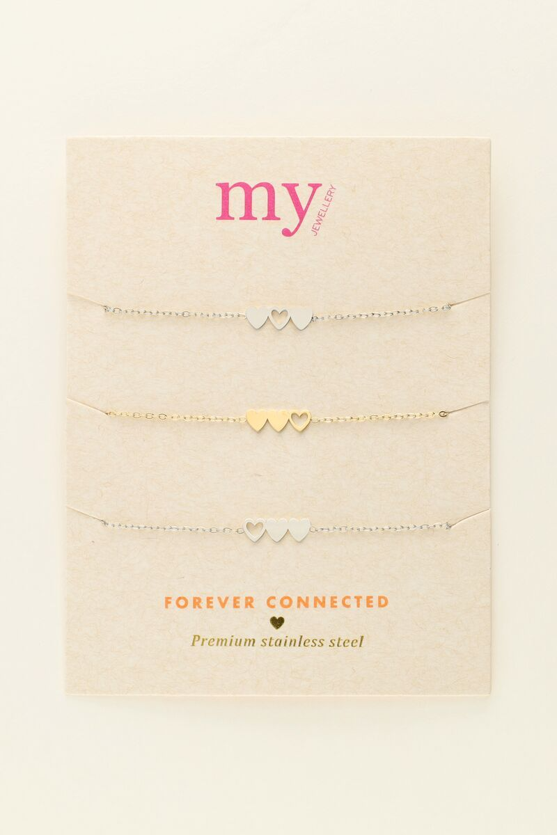 My Jewellery Triplets 3 hearts 2 zilverkleurig 1 goudkleurig - Tweekleurig MJ09648-1700