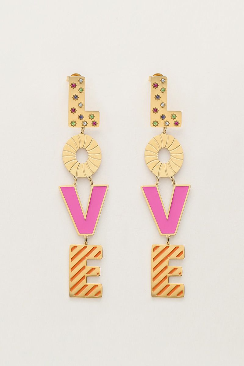 My Jewellery Candy oorbellen Love roze - Goudkleurig MJ10165-1200