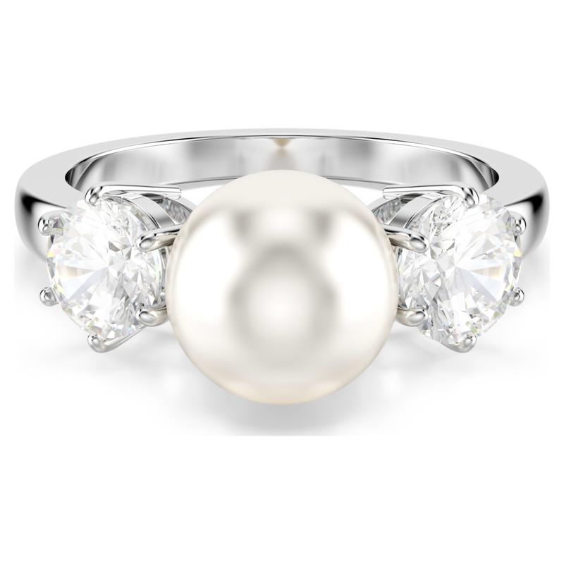 Swarovski Matrix ring Ronde slijpvorm Crystal Pearl Zilverkleurig/Wit