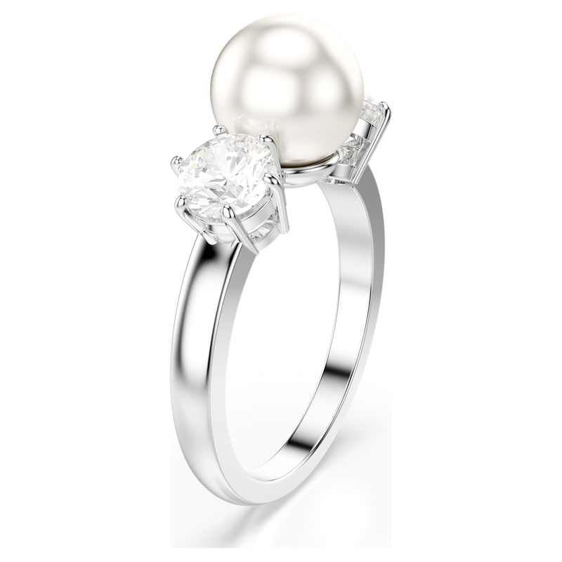 Swarovski Matrix ring Ronde slijpvorm Crystal Pearl Zilverkleurig/Wit
