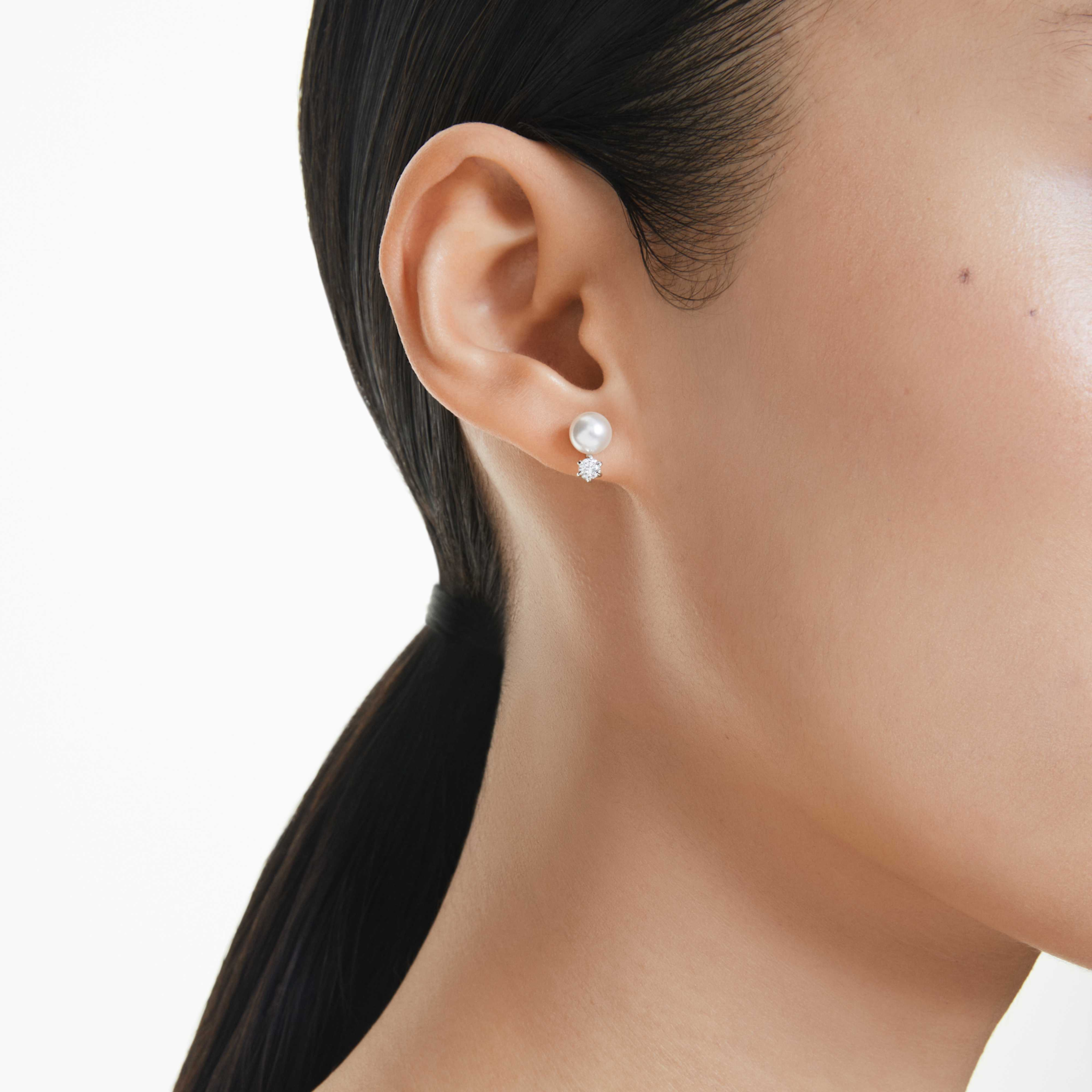 Swarovski Matrix oorbellen Ronde slijpvorm Crystal Pearl Zilverkleurig/Wit 5694225