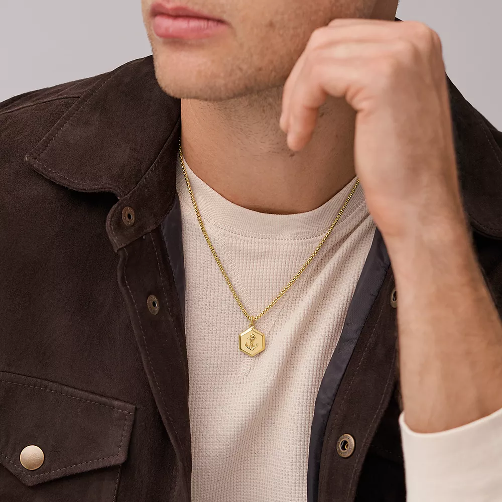 Fossil Geel vergulde stalen Sutton ketting met hanger - Anker JF04617710