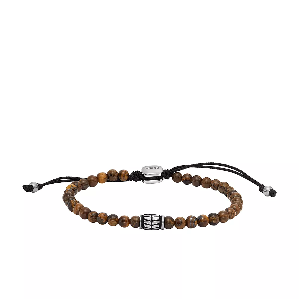 Fossil Stalen Essentials armband - Beaded (Tijgeroog Bruin) JF04413040
